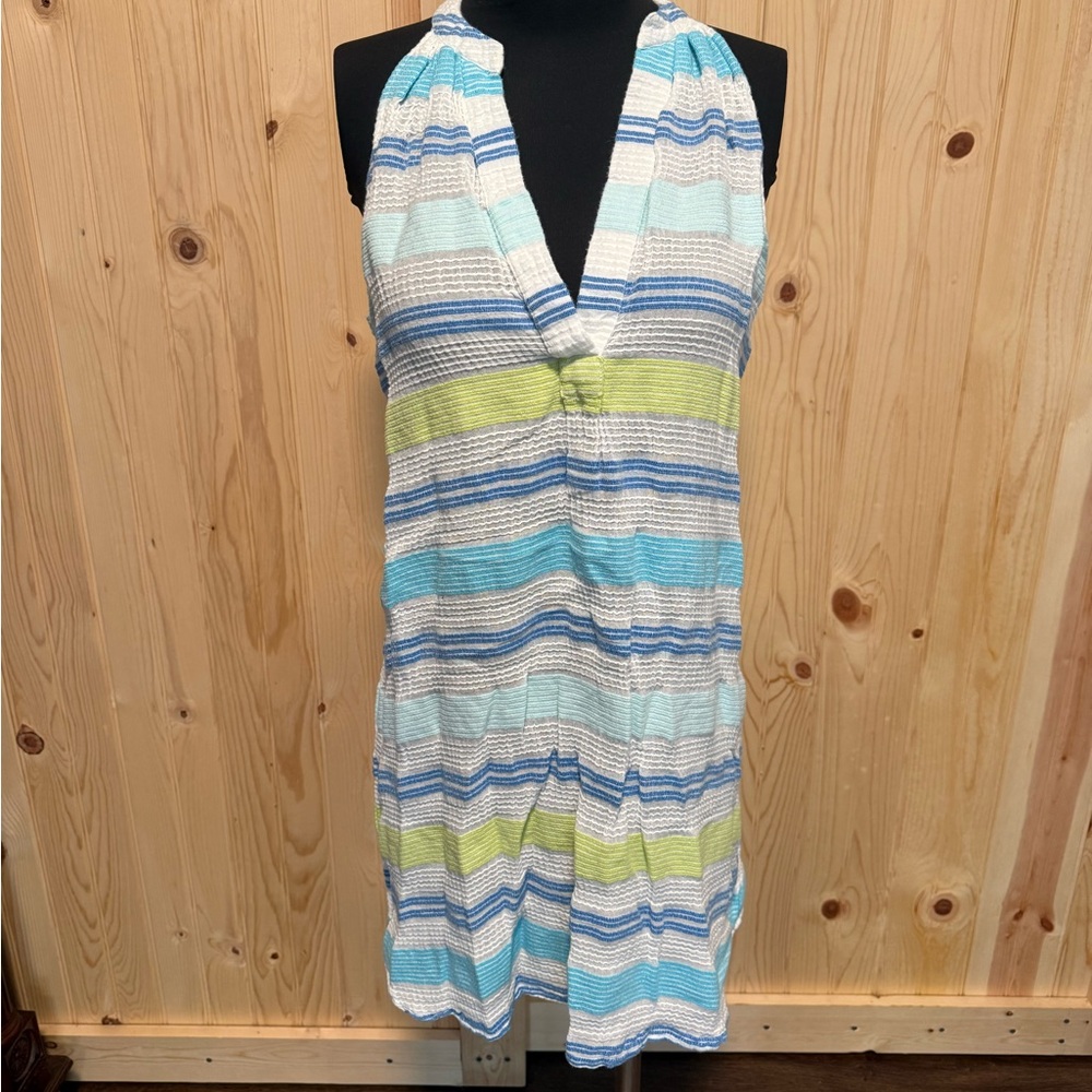 Vineyard Vines Striped Coverup Dress in Aqua, Lime & White